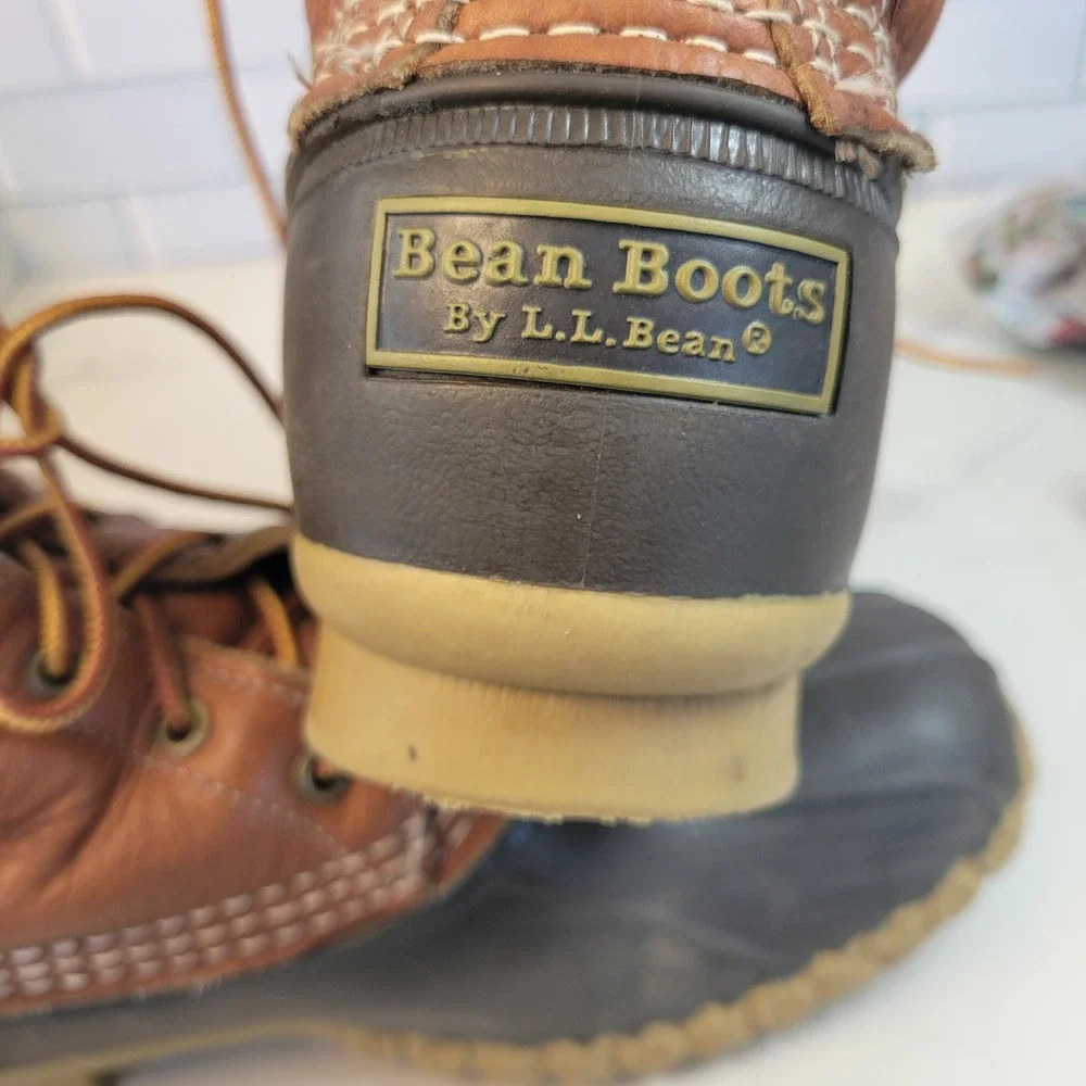 LL Bean Mens 8 inch Bean Boots Brown Tan Leather Duck Boots Size 10 USA